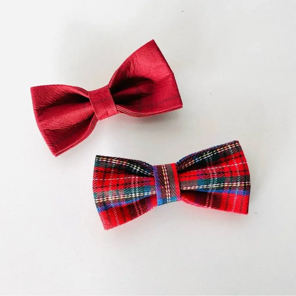 NEW HANDMADE Red Solid Plaid Tartan Print Dog Cat Pet Collar Elastic Bow Tie